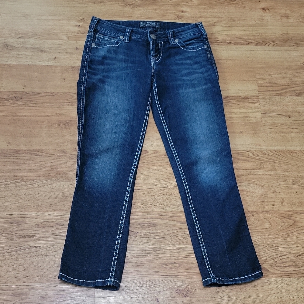 (Capris) Silver Frances Jean Capris Dark Blue Straight Leg Size 27